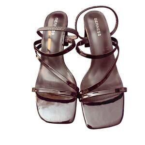 NEW Women's Hattie Minimalist Strappy Block Heel Sandals Black Patent Size 9